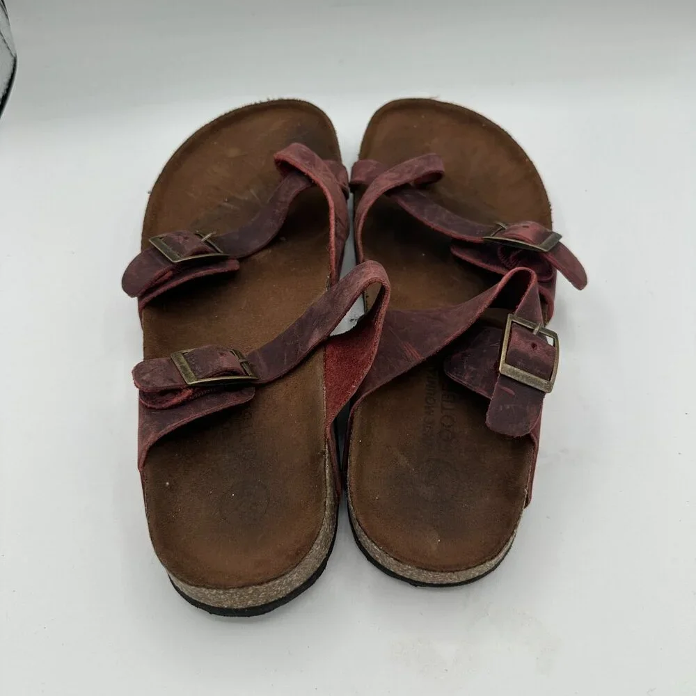 White Mountain Footbed Burgundy Leather Gracie Sandals Women's 9 - Picture 4 of 7
